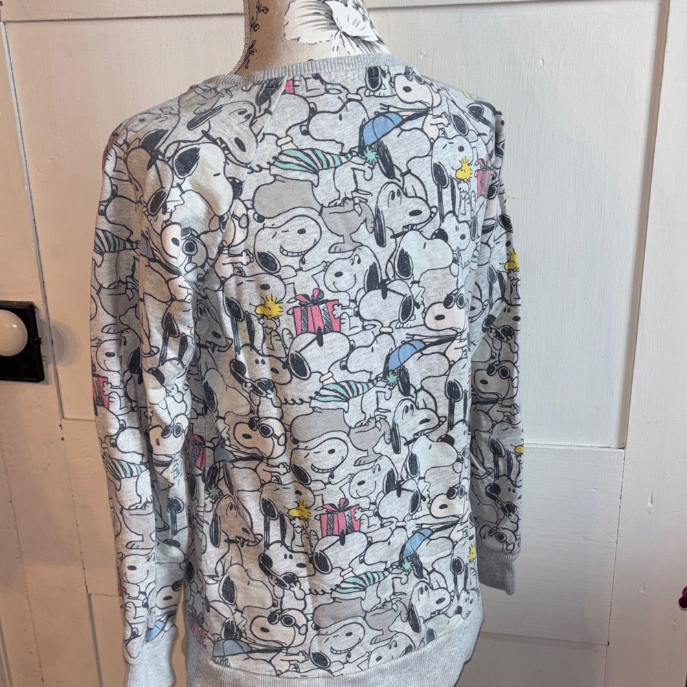 GAP Peanuts Snoopy Woodstock Kids Gray Cartoon Sweatshirt - Picture 4 of 7